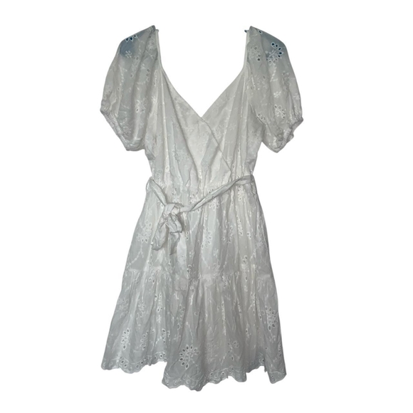 Cupshe Women's White Belted Floral Eyelet Dress - Picture 4 of 5